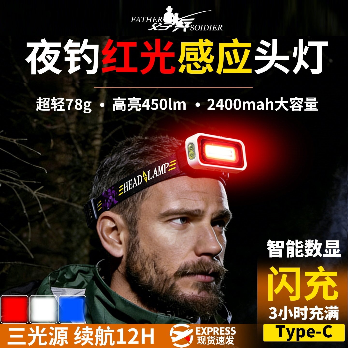 2026 New Model Headlamp with Strong Light, Ultra-Bright, Rechargeable, Lightweight, Outdoor Fishing Red Light Sensor, Dedicated for Night Fishing