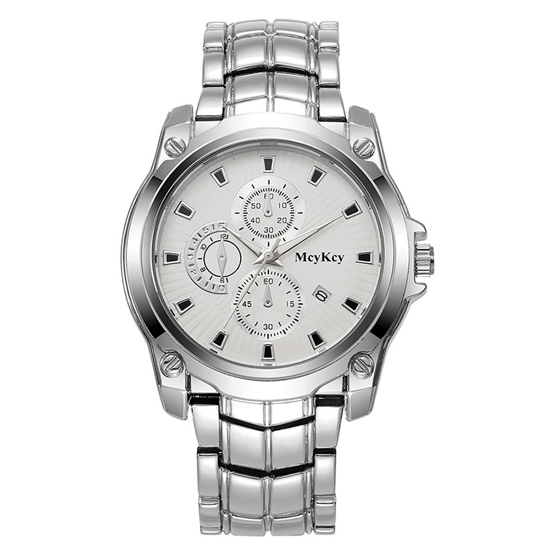 Nuevo reloj de correa de acero de pareja de aleación transfronteriza clásico negocio de tres ojos gran esfera impermeable fábrica de relojes de cuarzo al por mayor