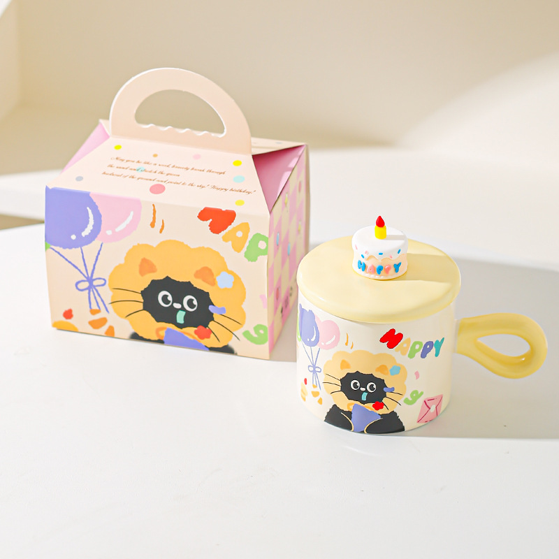 Caricatura encantadora gato cerámica taza de agua copas de alto valor caja de regalo regalo regalo de cumpleaños taza de desayuno