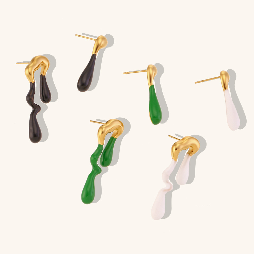 1 Pair Y2k Fashion Irregular Stainless Steel Asymmetrical Enamel Plating Drop Earrings display picture 1