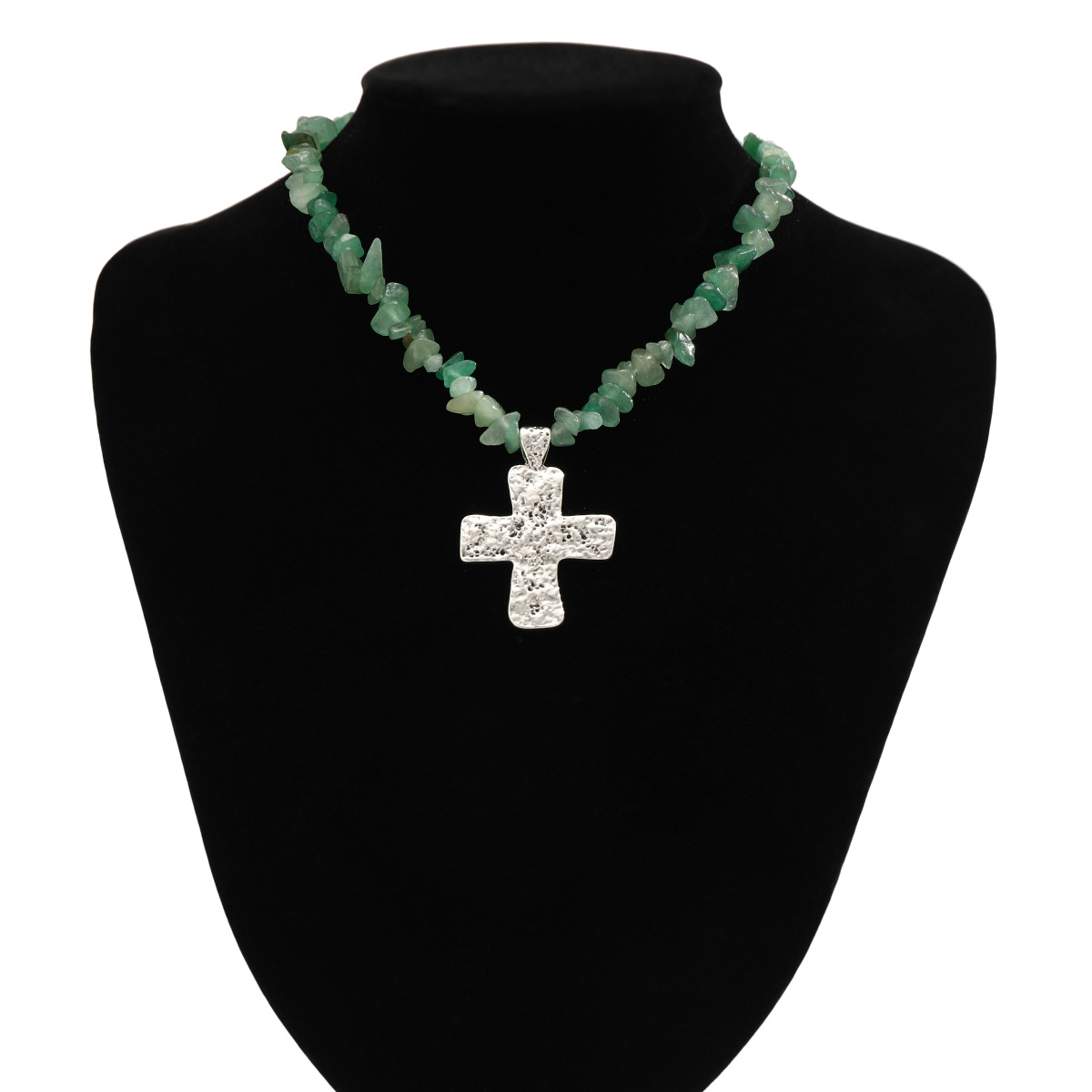 Jewelry Turquoise Beaded Stone Women's Versatile Cross Necklace_voghion.com