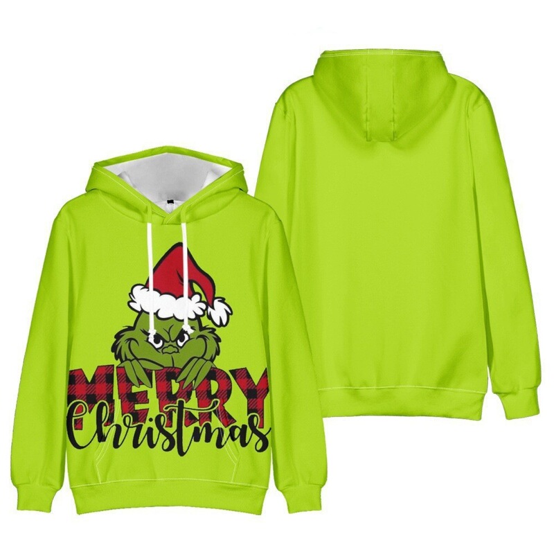 Cross-border short-sleeve new European and American Christmas green fur 3D digital print hooded sweatshirt Grinch hoodie factory