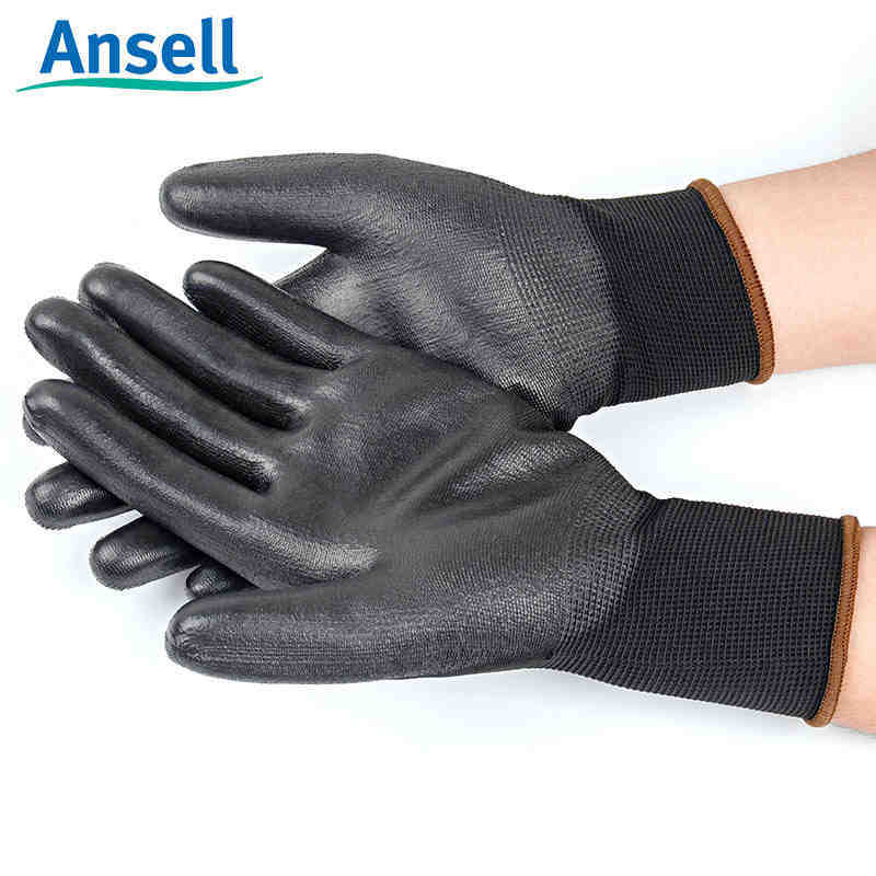 ansell安思尔48-126耐磨劳保手套 浸胶抗撕裂黑色聚氨酯涤纶手套
