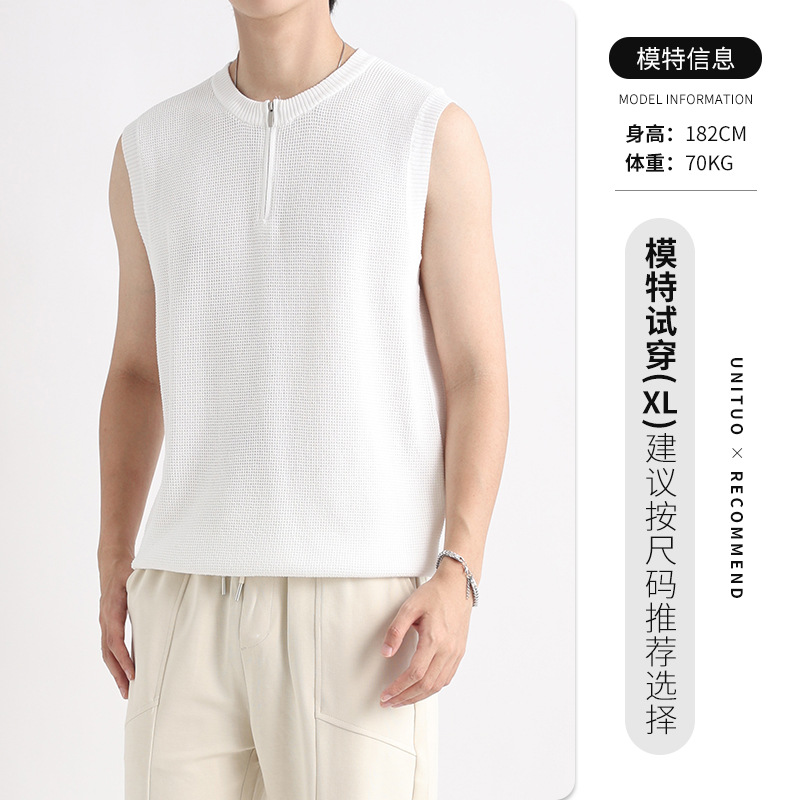Suéter de seda de hielo, deportes, fitness, camiseta, chaleco, sensación avanzada, top con cuello de polo de secado rápido para hombres, camiseta sin mangas para hombres
