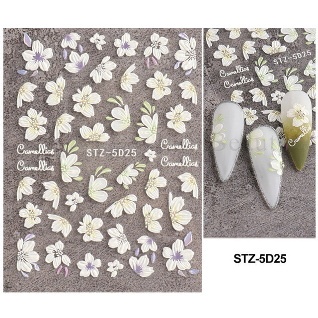 クロスボーダー新作ネイルステッカー春夏白ブルーピンク花花びら小花花レリーフ立体爪ステッカー|undefined