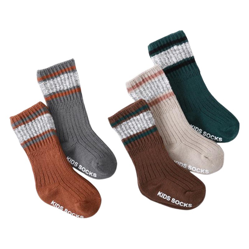 19 nuevos calcetines de otoño e invierno con doble aguja antideslizantes para niños de algodón peinado calcetines de piso de bebé recién nacido calcetines de pila