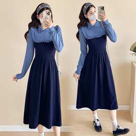 现货流行新款孕妇秋冬针织撞色宽松百搭气质潮妈连衣一件代发包邮