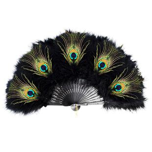 Full velvet peacock feather fan antique classical folding fan cheongsam catwalk Gatsby theme party ball accessories