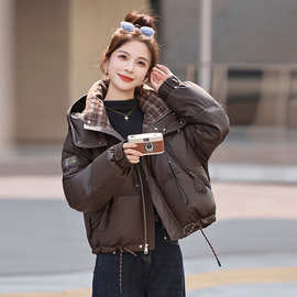 短款羽绒服女冬新款小个子超好看高定设计感免洗pu皮面白鸭绒外套