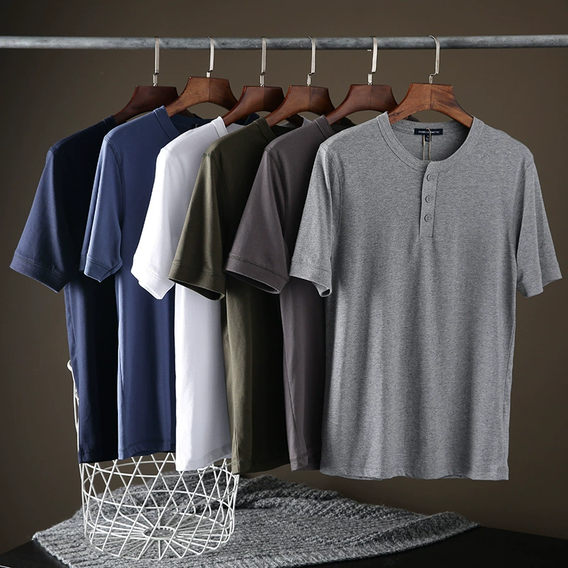 Генри-воротник! Японский ретро-стиль! Модная брендовая летняя мужская однотонная модная повседневная футболка с короткими рукавами и пуговицами на воротнике.