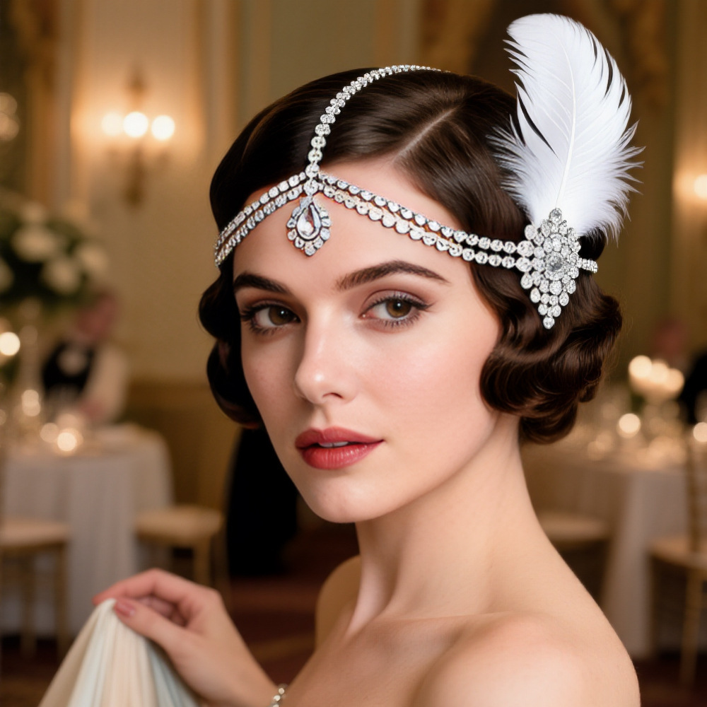 Cross-Border Hot-Selling Diamond-Encrusted Feather Hair Chain Tassel Hair Accessories Bohemian Style Retro Feather Headwear Women's Performance Accessories