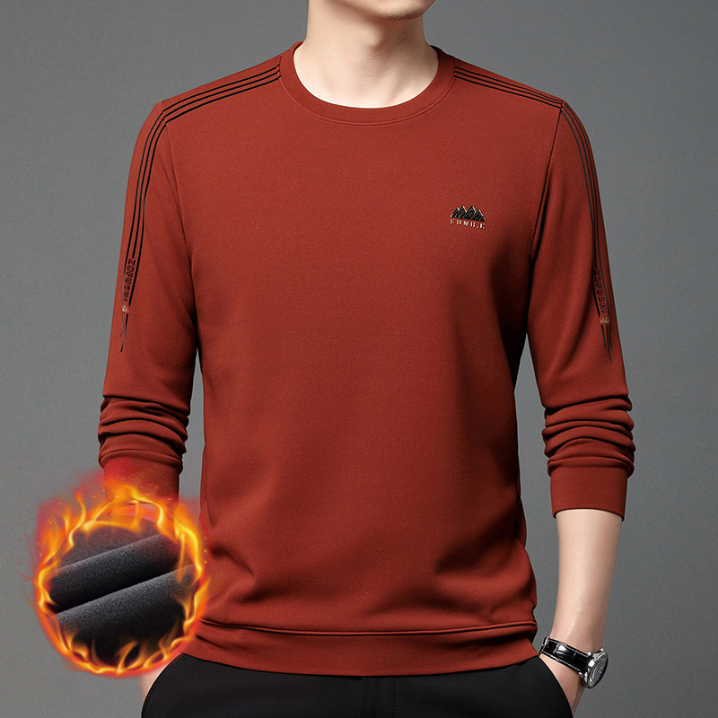 New autumn and winter round neck velvet sweatshirts for men, casual and versatile, fashionable printed thickened comfortable warm tops for men_voghion.com