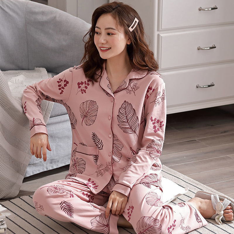 Más tamaño % Pijama de algodón traje de invierno de manga larga de primavera y otoño de las mujeres de mediana edad homewear se puede usar fuera