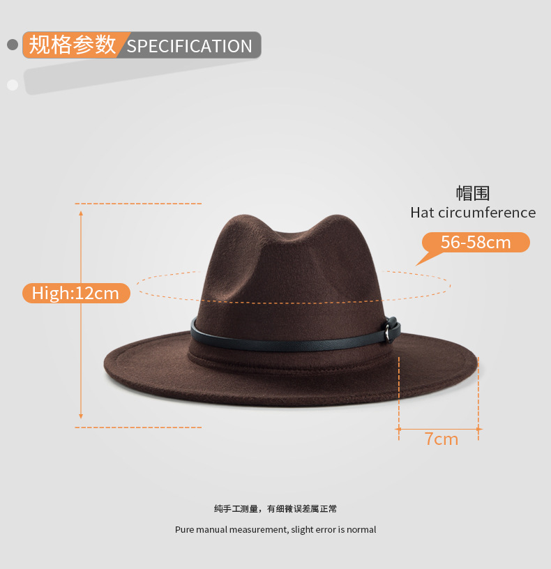 Fedora Hat Hats Type Cross-border Exclusively Retro Woolen Hats For Belt Accessories Felt Hat Simple Big Brim Jazz Hat