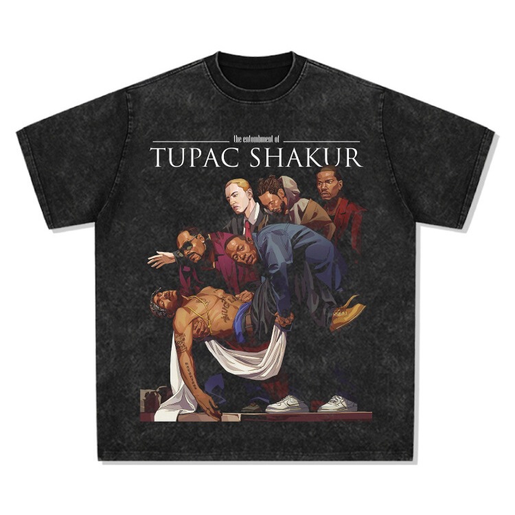 Homage Tupac Shaker 2Pac Tupac Distressed Printed Short-Sleeved T-Shirt Loose European and American High Street Tee