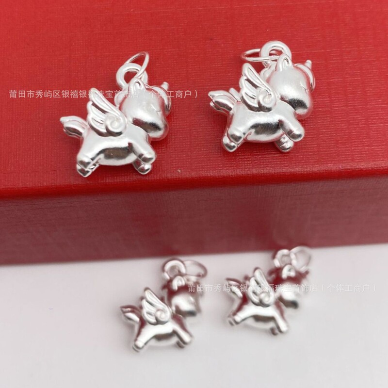 S999 Pure Silver Cute Pony Unicorn Pendant 3D Hard Silver Handmade DIY Braided Rope Bracelet Jewelry Accessories Wholesale
