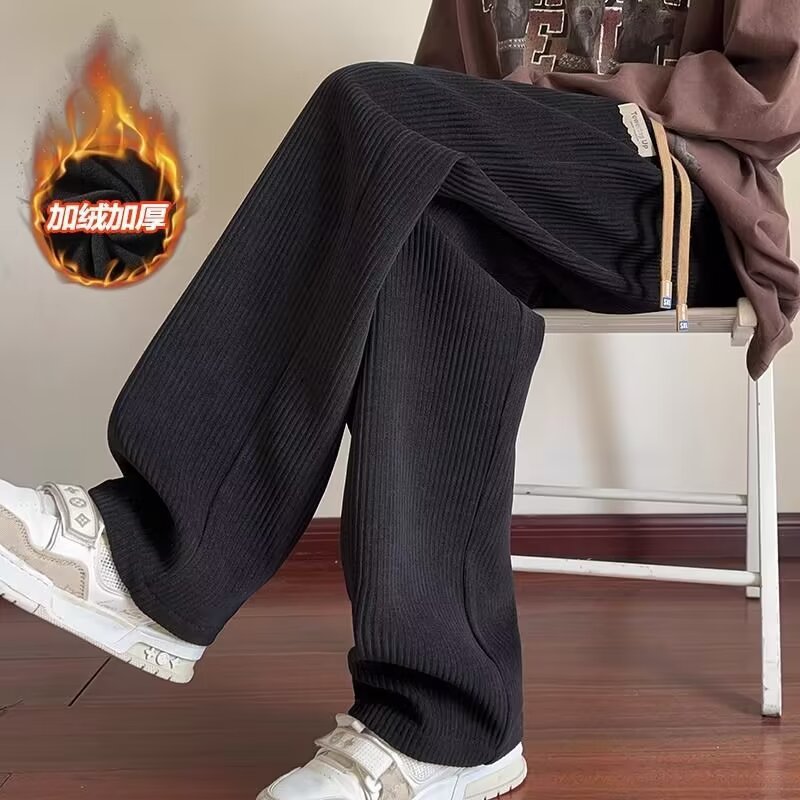 Pantalones de mecha gruesa de vello para hombres de otoño y invierno de alta calidad oversize pantalones deportivos de pierna ancha de tubo recto pantalones de hombre