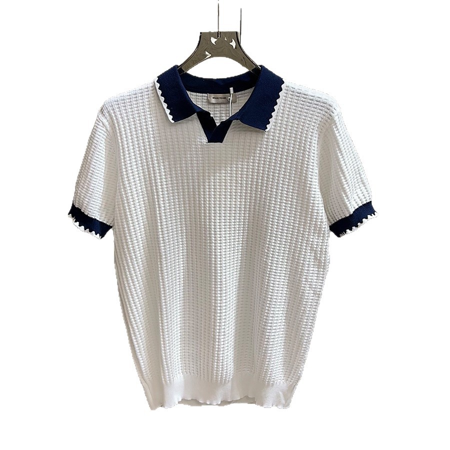 Polo camiseta de punto camiseta de manga corta hombre gaviota cuello V textural color antiguo viento camiseta de verano fábrica transfronteriza al por mayor