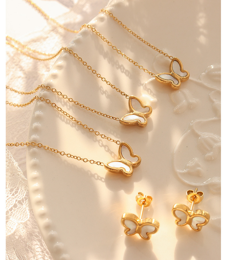 Set de bijuterii pentru colier și cercei cu model fluture și scoici albe, stil japonez și coreean, proaspăt, dulce, personalizat, versatil_voghion.com
