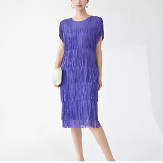 三宅热卖连衣裙通勤女夏季设计感小众垂感气质时尚优雅流苏中长裙