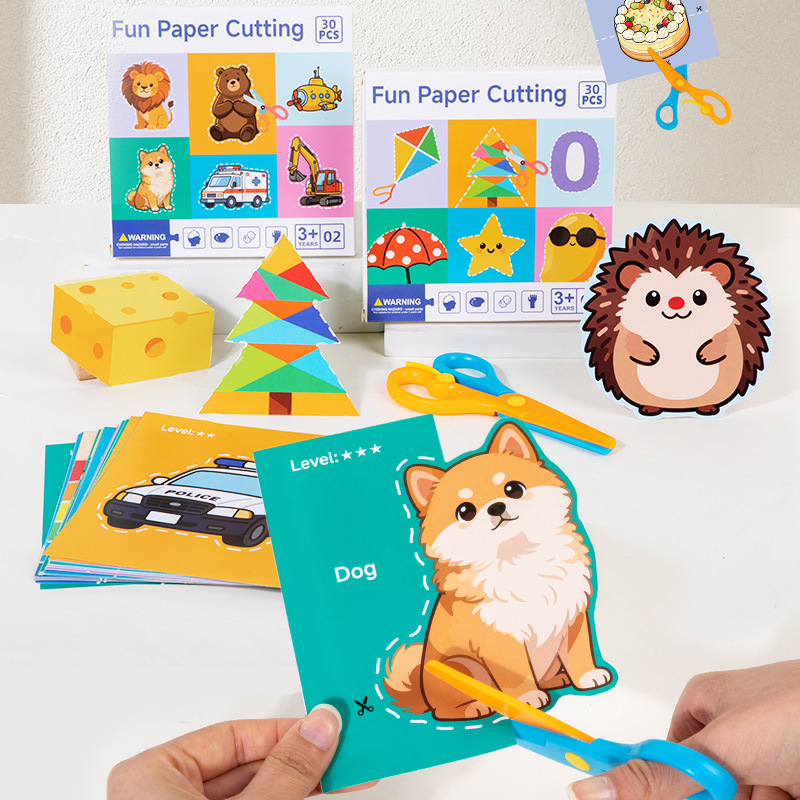 Juegos creativos transfronterizos de dibujos animados juegos de corte de papel para niños Educación temprana Puzzle Ejercicios cerebrales Manuales Coordinación Mano-Ojo