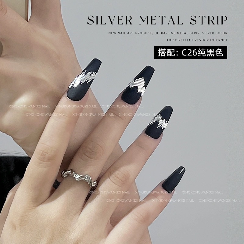 Barras metálicas de joyería de manicuría red club nocturno bungee flash flash reflector remaches brillantes plata nail ornamentos