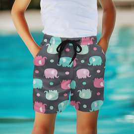 亚马逊热卖同款夏季儿童沙滩裤卡通动物印花热裤男童外穿五分短裤