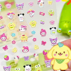 Sanrio, трехмерные наклейки для ногтей для ногтей, клубника, детские мультяшные накладные ногти, комплект, стиль «принцесса»