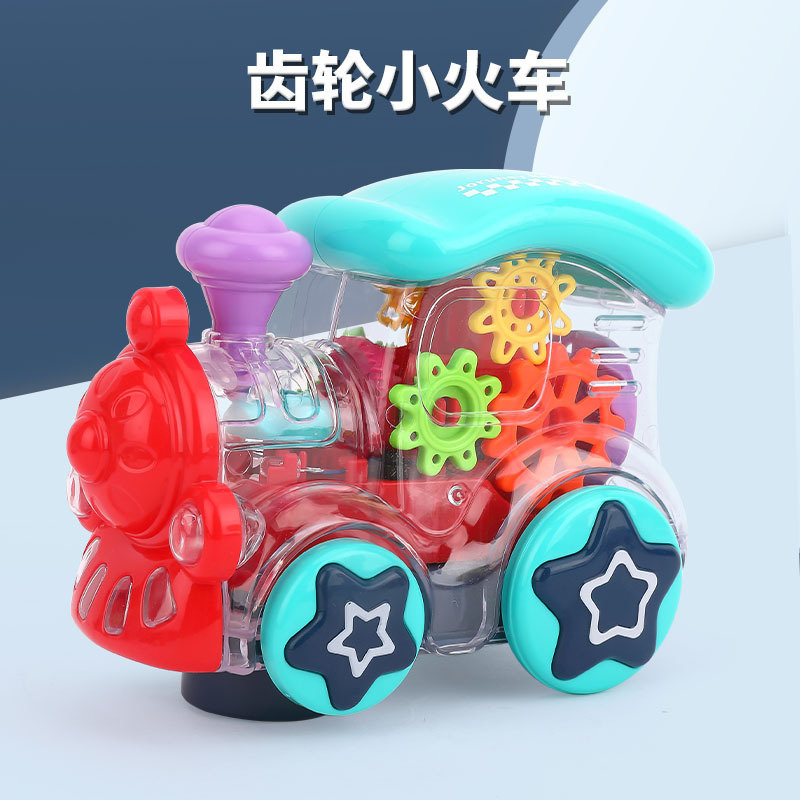 De los niños transfronterizos eléctrico UNIVERSAL TRANSPARENTE tren de engranajes de dibujos animados estilo de la música juguete de la luz del coche al por mayor