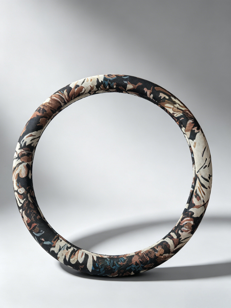 Summer Steering Wheel Cover, Breathable Cotton and Linen, Retro Oil Painting, National Trend, Men's and Women's Style, Universal for All Seasons, Car Handlebar Cover, Protective Cover