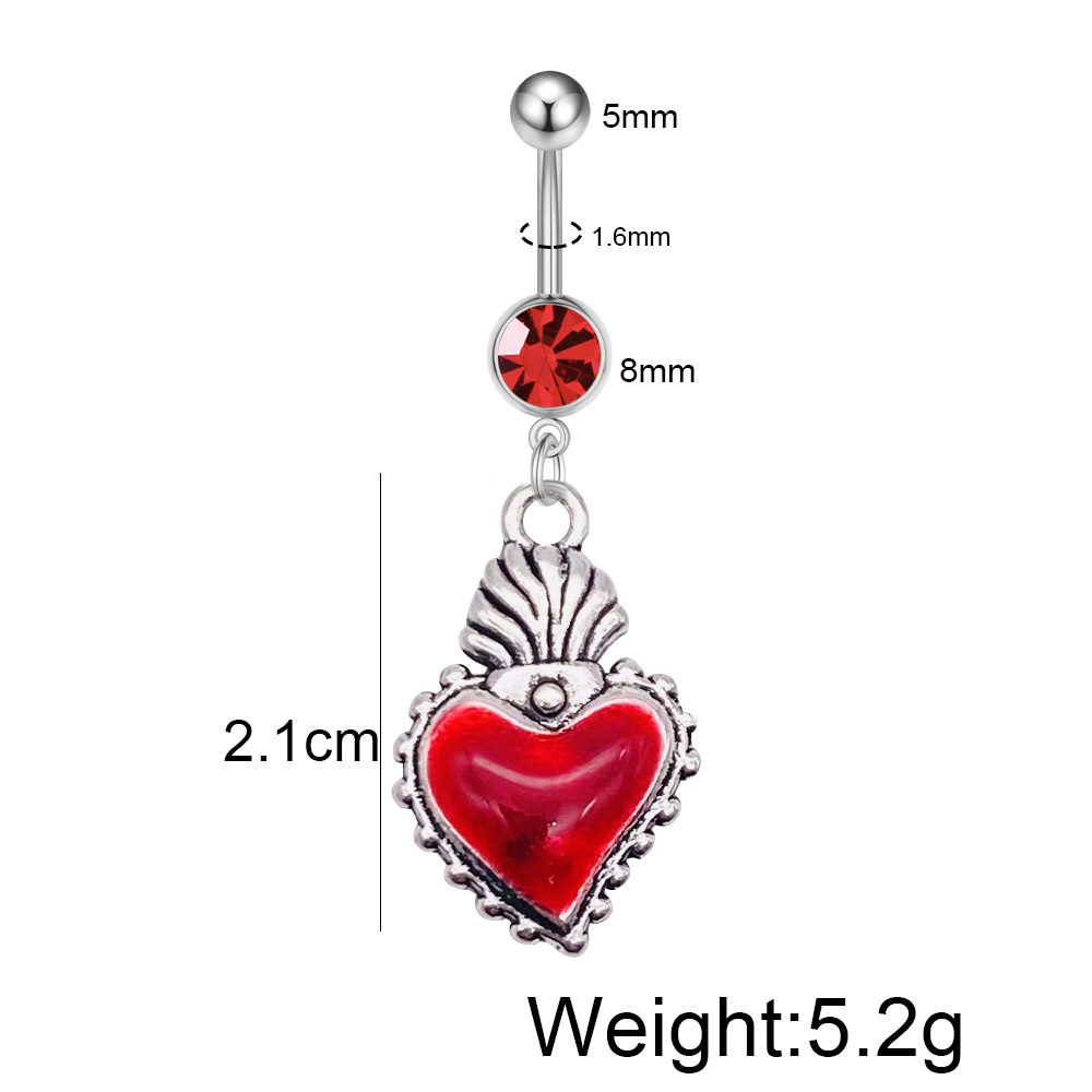 Red Heart Cross Stainless Steel Belly Button Ring Piercing_voghion.com