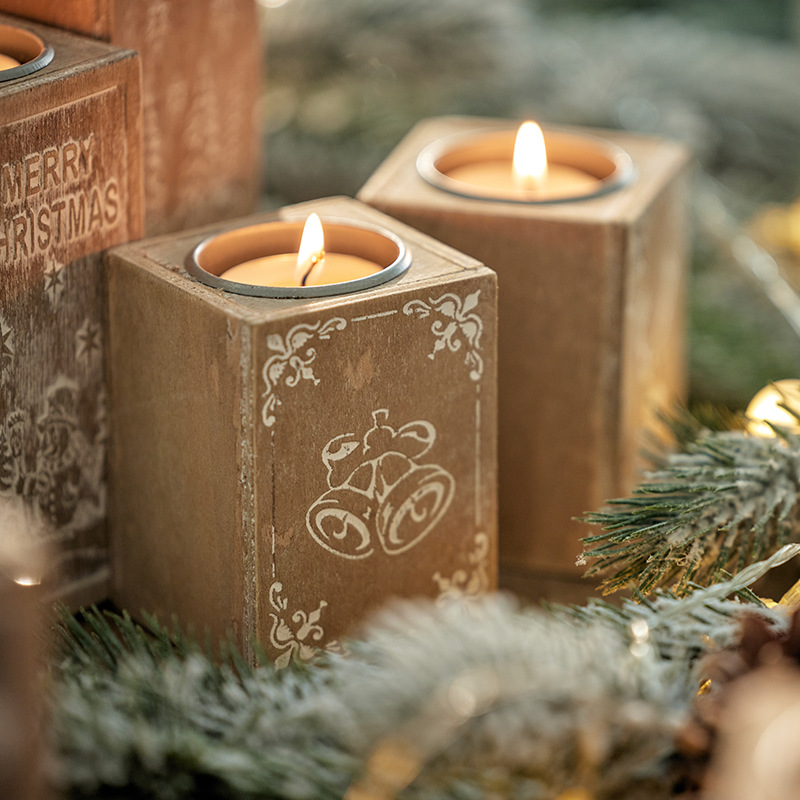 Nuevos productos transfronterizos decoraciones navideñas de madera candelabros para hacer viejas decoraciones de escritorio retro de Navidad disparo de props