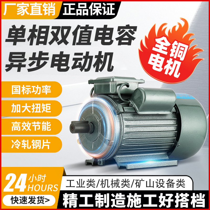 Small Single-Phase All-Copper Asynchronous Motor with High Efficiency 750W/1.1/1.5/2.2/3.0/4Kw Two-Phase High Power