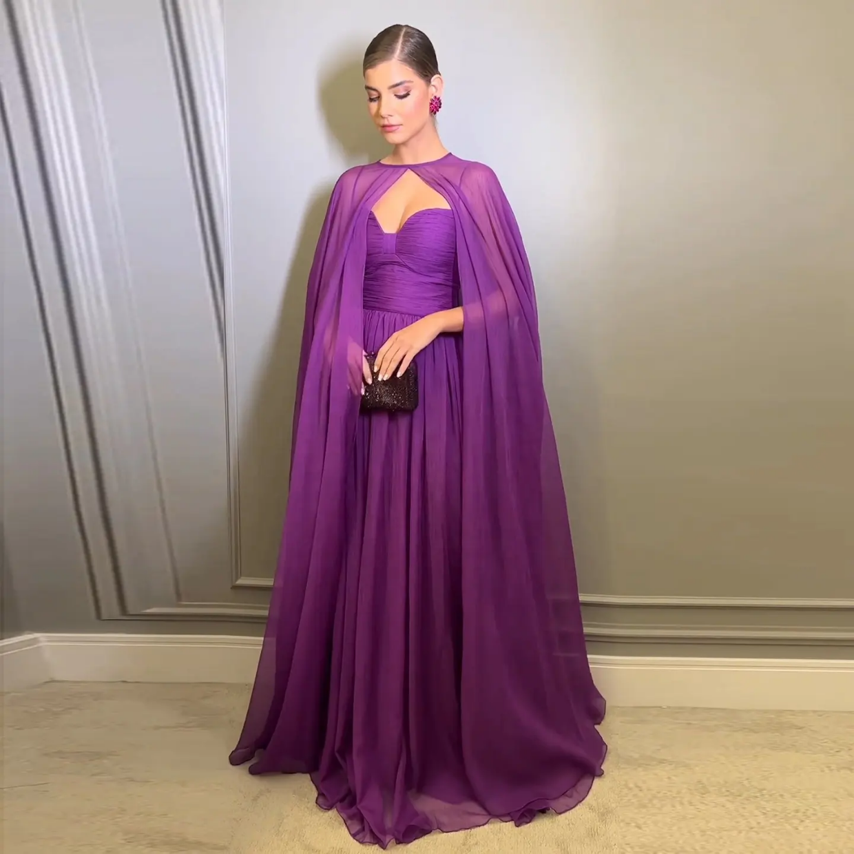 Evening Dress New Two-Piece Cape Evening Gown Strapless High Waist Slimming Prom Elegant Purple V-Neck
