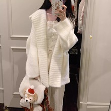 仿水貂绒温柔软糯大开衫毛衣外套女秋冬新款氛围感连帽针织衫上衣