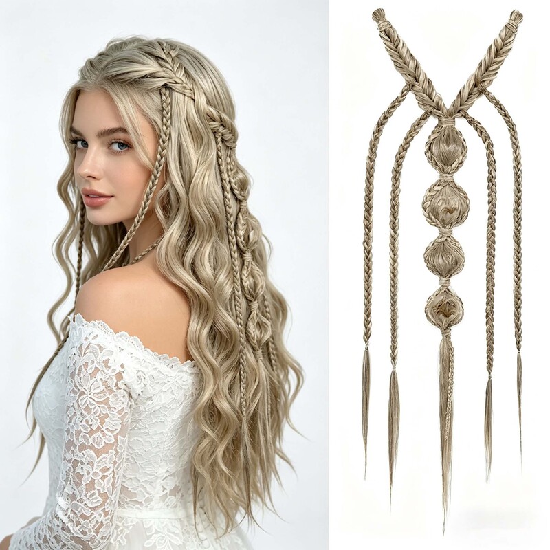 Cross-Border European and American Wigs, Female Elf Princess Braids, Realistic Hair Accessories, Bb Clip-In Hair Extensions, Hot-Selling Cross-Border Products, Free Labeling
