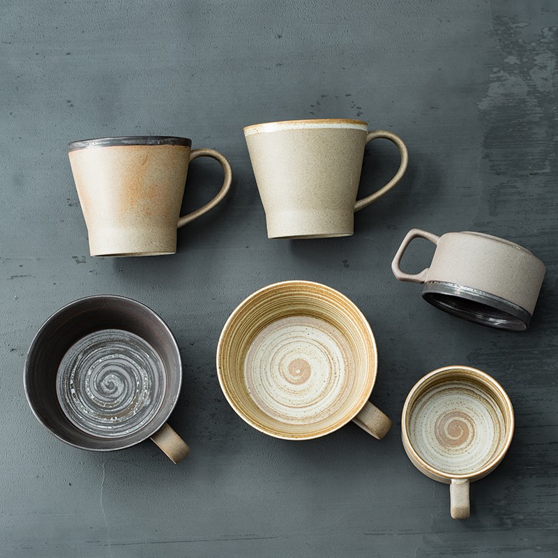 Taza de café de gres de estilo japonés hecha a mano creativa pareja taza de té retro personalizado desayuno taza de leche taza de arte