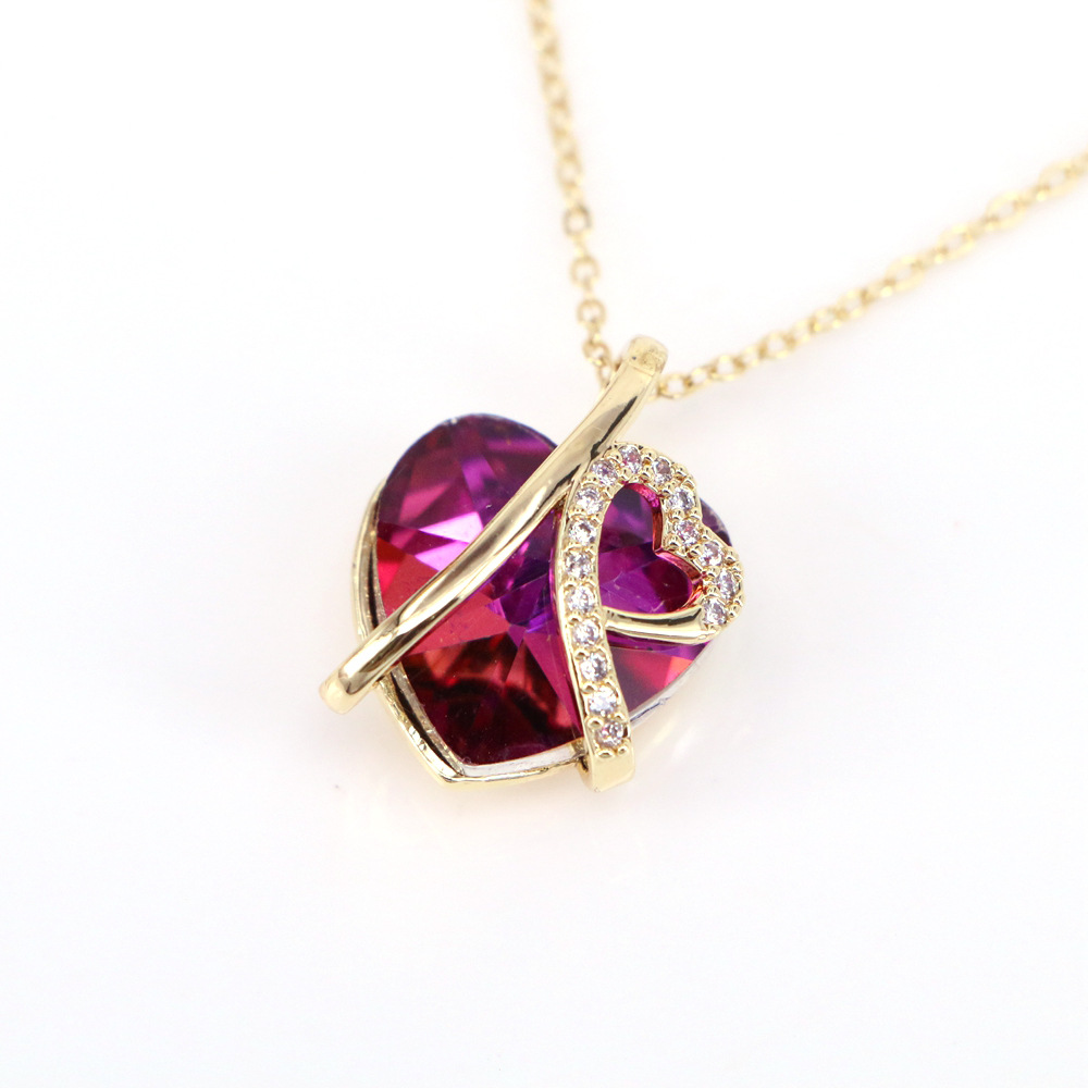 Fashion Heart Shape Copper Pendant Necklace Inlay Zircon Copper Necklaces