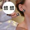 Retro black mountain tea, three dimensional earrings from pearl, French retro style, flowered, wholesale