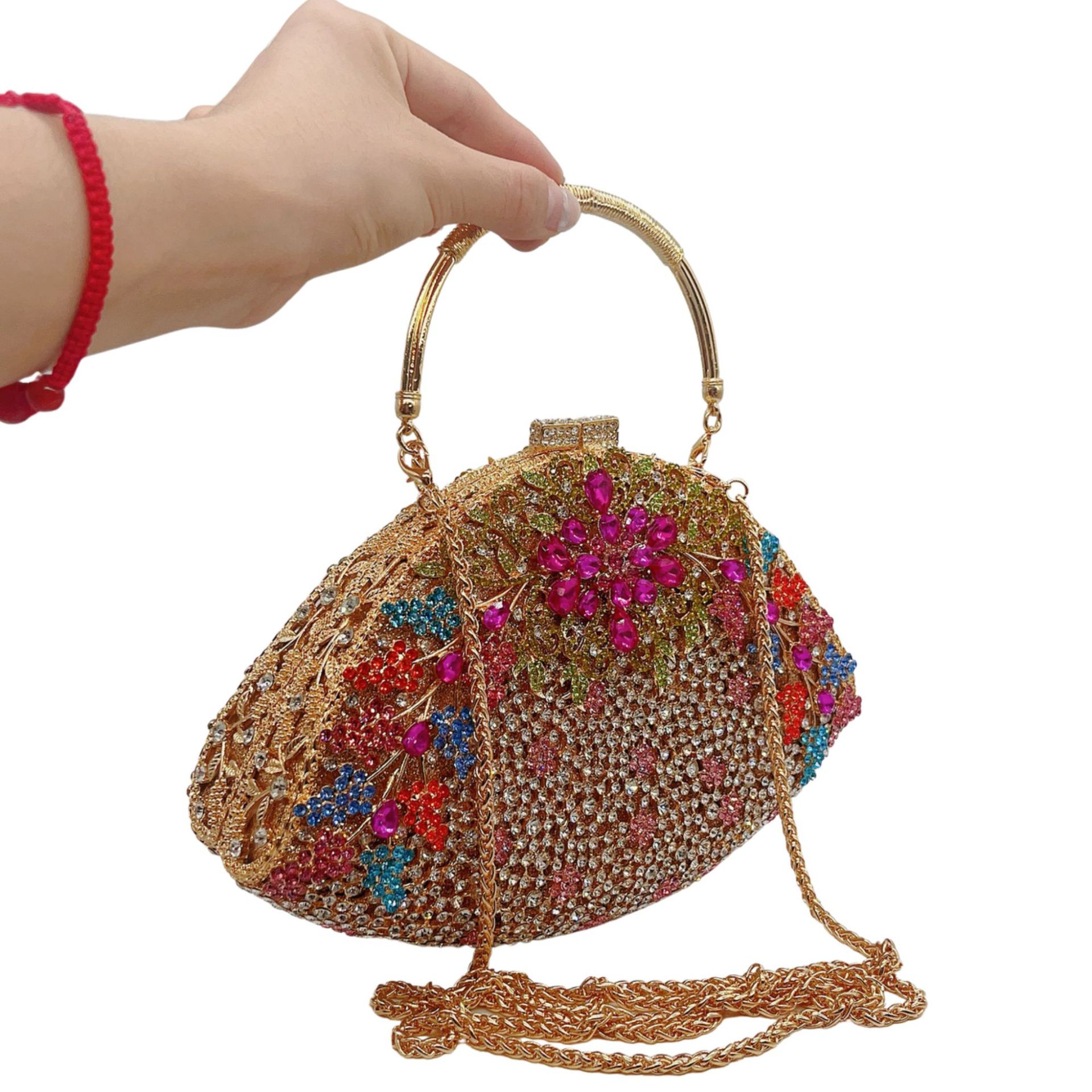 Túi clutch dạ hội đính kim cương hoa tử đằng phong cách Âu Mỹ — Màu vàng kim, Vàng AB, Đế vàng kim cương, Xanh nước hồ chi tiết 14