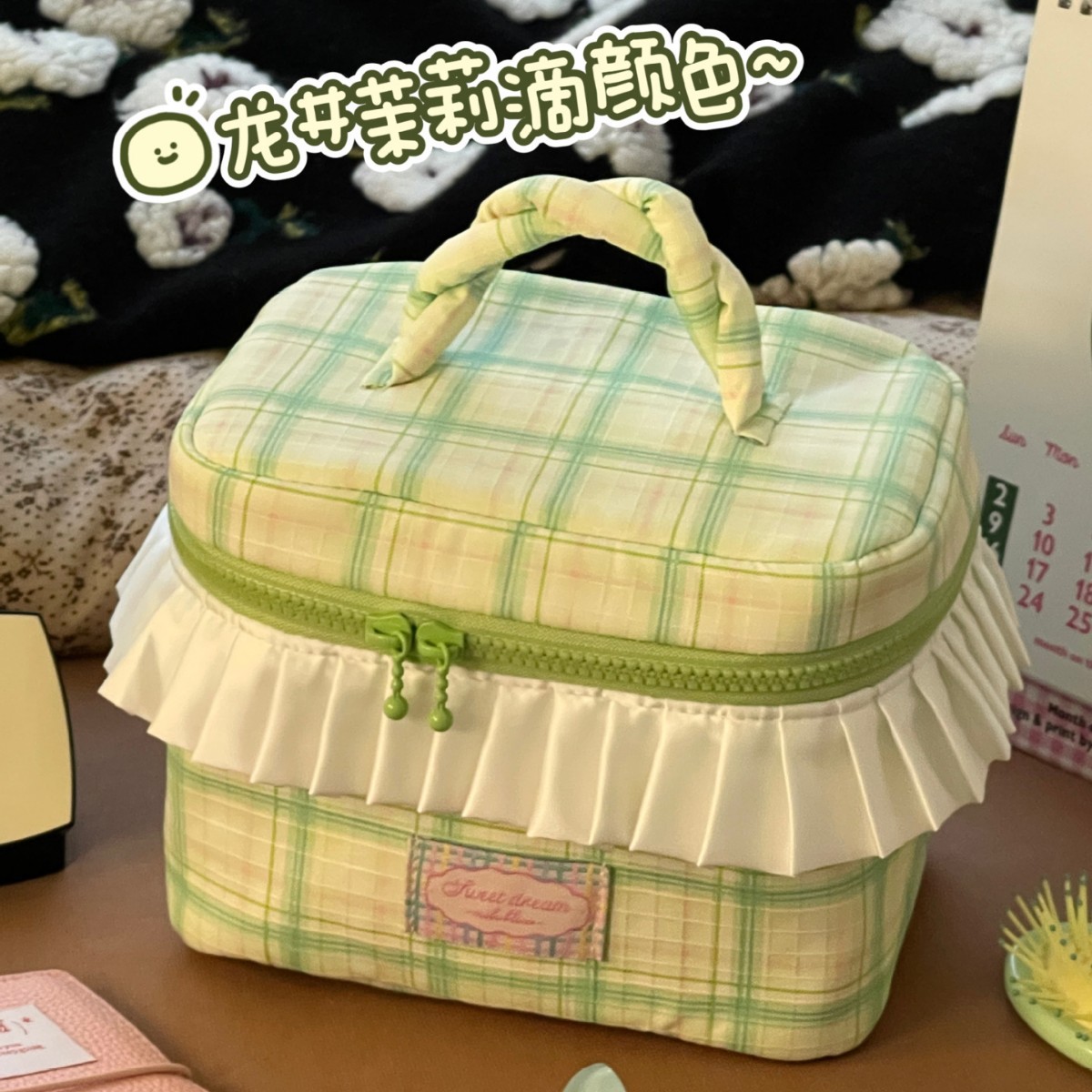 Bolsa de maquillaje de gran capacidad bolsa de maquillaje portátil para mujeres bolsa de almacenamiento de maquillaje de viaje bolsa de lavado nicho encantadora bolsa de almacenamiento de mano para mujeres