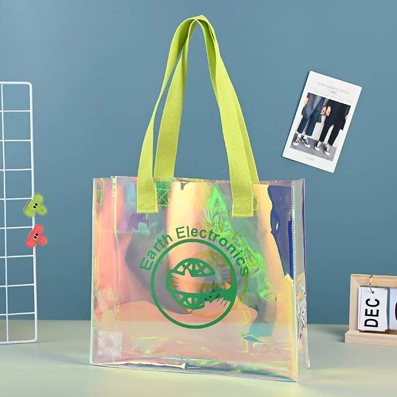 pvc镭射手提袋幻彩ins透明果冻购物包TPU化妆品伴手礼袋定 制logo