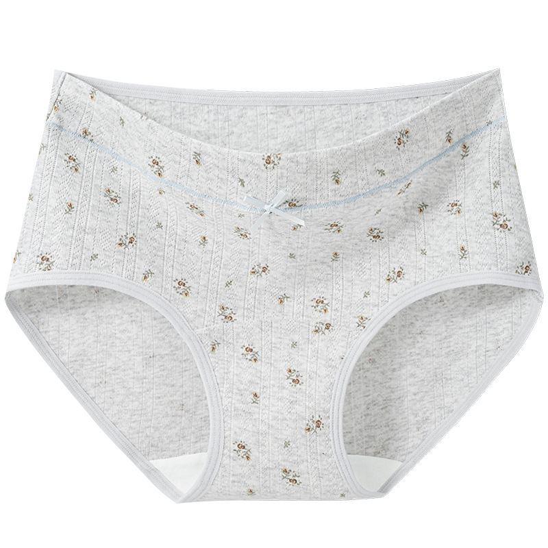 Ropa interior de entrepierna larga "Cream Flower", ropa interior de algodón para niñas, entrepierna antibacteriana, cintura media, nueva ropa interior de mujer sin costuras