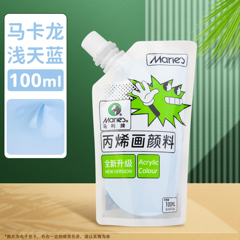 Pintura acrílica Marley en bolsa, paquete de recarga de 100 ml, juego de acrílico sin formaldehído para estudiantes de arte, graffiti, resistente al agua