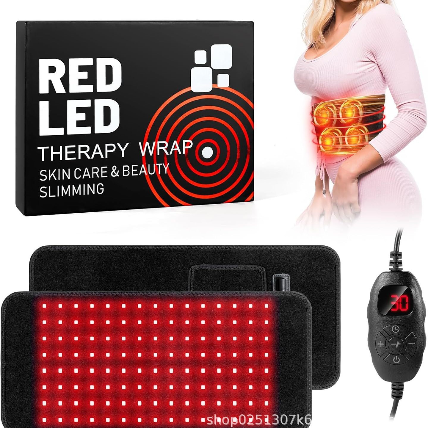 120三晶LED红光理疗腰带电加热暖宫护腰暖腰暖胃健身腹带插电热敷