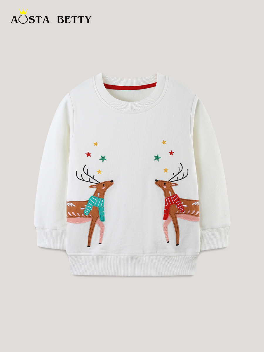 Suéter de niña de estilo europeo y americano, sudadera para niños con bordado navideño, sudadera de algodón de punto para niños