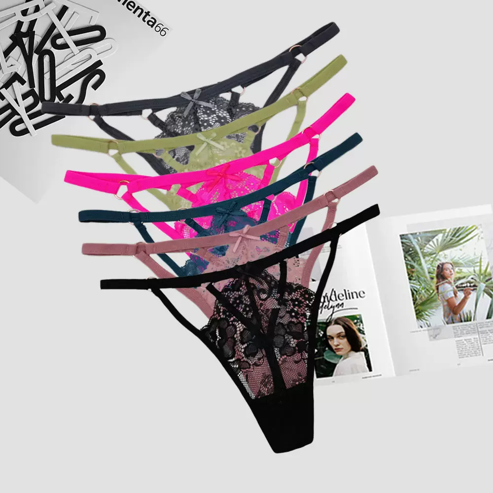 欧美性感镂空透气低腰女士内裤 纯色蕾丝情趣一根带丁字裤panties