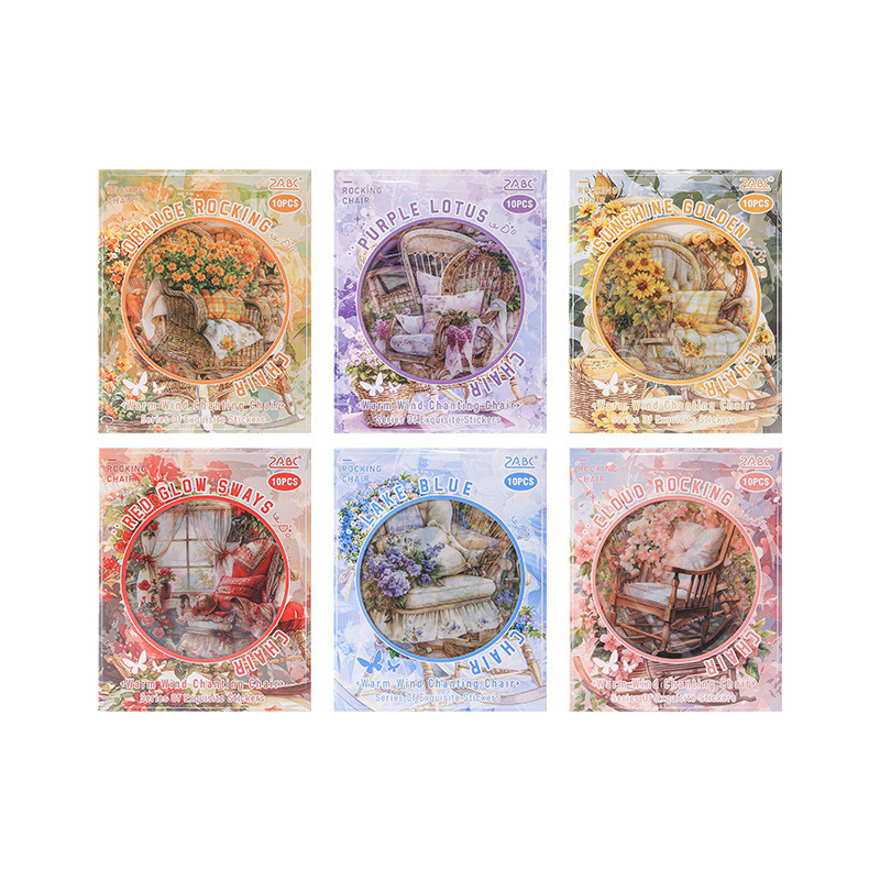 Silla de meditación de aire caliente niebla superficie impermeable pet pegatinas diy diario pegatinas retro mecedora pegatinas pastorales bolsa