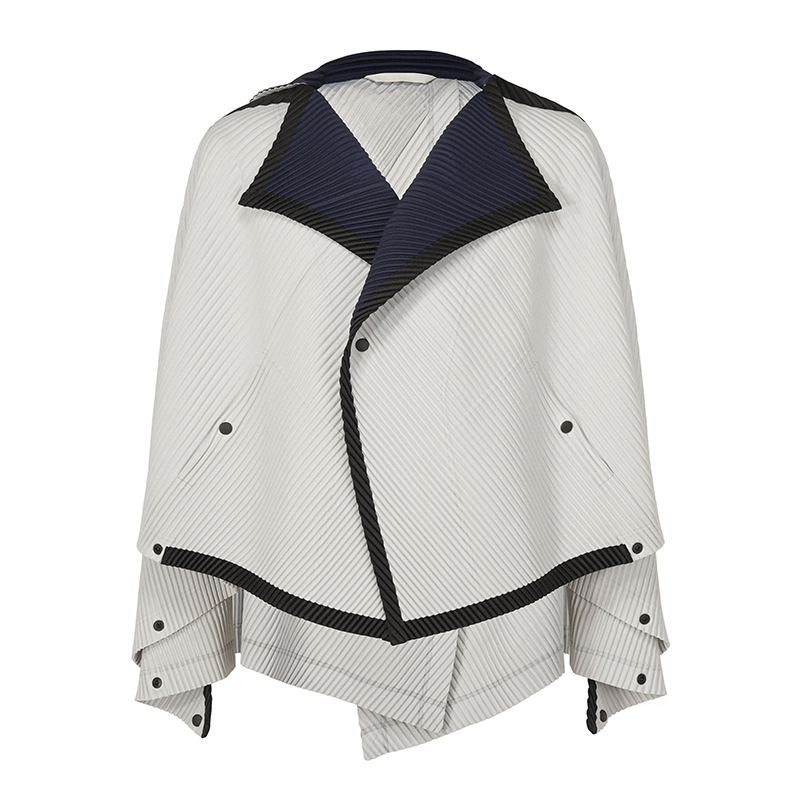 Description Picture 4 of itemMiyake Pleated Autumn New Men's Trench Coat Original Designer Hip Hop Colored Vertical Stripe Short Jacket Top