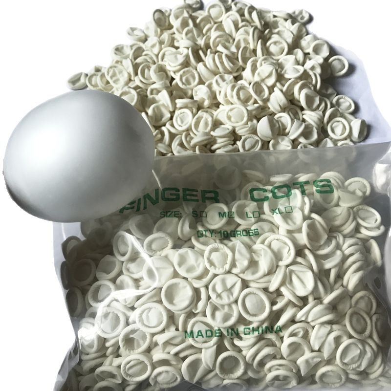 Cubierta de dedos blanca Cubierta de dedos fina a prueba de polvo de látex grueso Cubierta de dedos protectora desechable con boca enrollada
